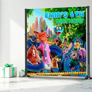 Fondo fotográfico de cumpleaños de Zootopia, pancarta de fiesta de animales de Zootrópolis (descarga digital) - ZO02 imagen 4