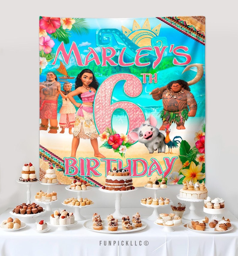 Banner de cumpleaños de Moana: Arte mural editable de Maui (descarga digital) – MOA01 imagen 5