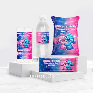 Stitch Gender Reveal Bundle: Chip Bag, Label, Invitation (DIY Digital Download) - STA01