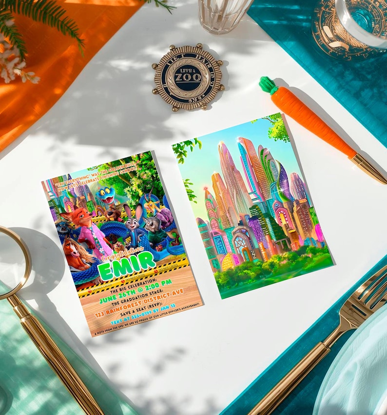 Zootopia Graduation Invitation: Zootropolis Prom Card template (Digital Download) – ZO02 image 1