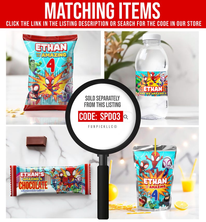 a magnifying glass next to a bag of snacks