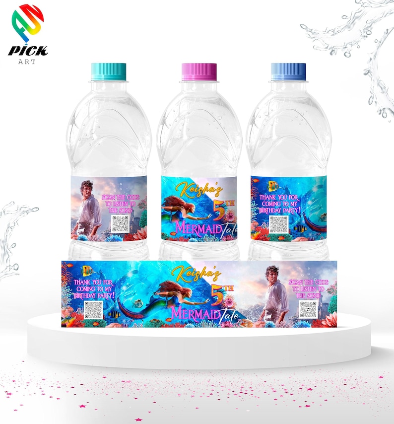 Ariel Birthday Water Bottle Sticker: Little Mermaid Decal (Digital Download) – LMM01 image 1