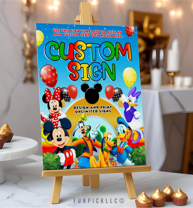 a sign with a mickey mouse poster on it
