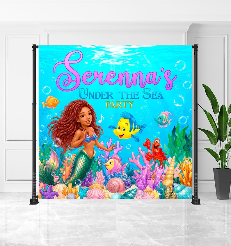 The Little Mermaid Banner: Under the Sea Birthday Backdrop, Digital Download - ARI02 image 5