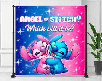 Stitch Gender Reveal Banner: Editable Stitch and Angel Theme Wall Art (Digital Download) – STA01