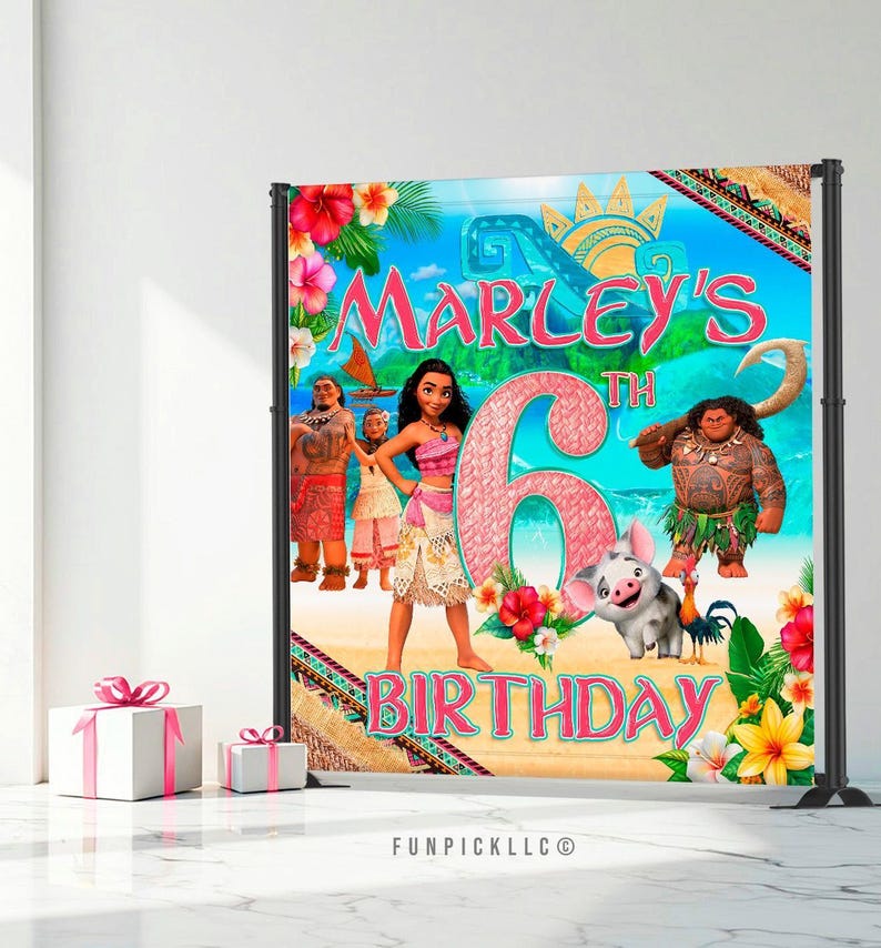 Banner de cumpleaños de Moana: Arte mural editable de Maui (descarga digital) – MOA01 imagen 4