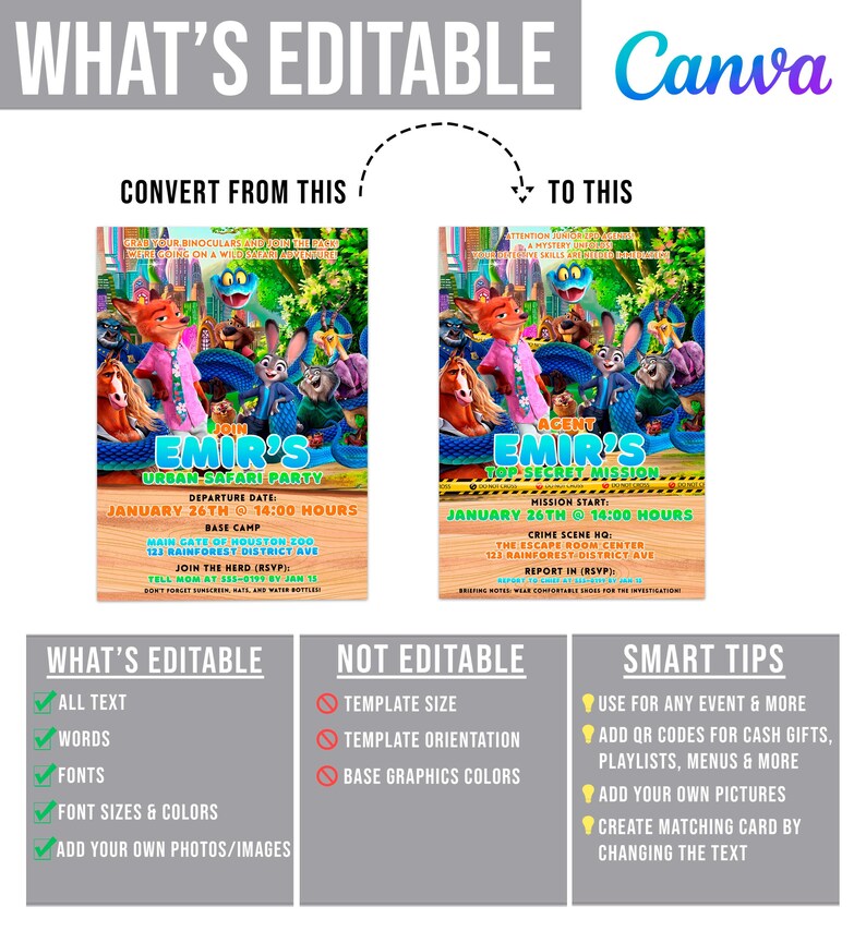 Zootopia Zoo Party Invitation: Zootropolis Card template (Digital Download) – ZO02 Bild 6