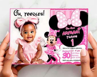Minnie Mouse Birthday Invitation: Editable Mickey Theme Card in Pink and Black – MYM09