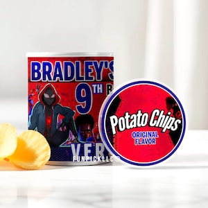 Spider Birthday Potato chips Sticker: Spiderman Can Decal (Digital Download) – SPD02