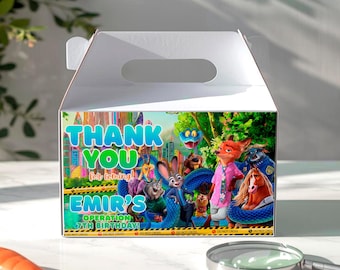 Zootopia Gable Box Label: City Animals Party Favor Box, (Digital Download) – ZO02