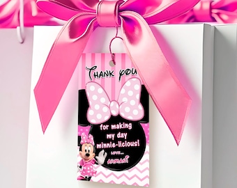 Minnie Mouse Thank You Tag: Pink Birthday Favor (Editable) - MYM09