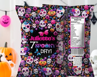 Skulls Birthday Chips Bag Wrap: Halloween Bag Template (Digital Download) – HAL03