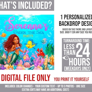 The Little Mermaid Banner: Under the Sea Birthday Backdrop, Digital Download - ARI02 image 2