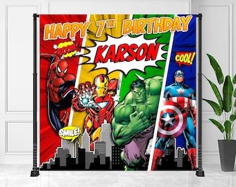 Super Hero Birthday Backdrop: Comic Book Banner (Digital Download)  - SH01