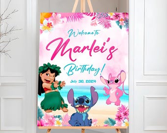 Póster de bienvenida de cumpleaños de Lilo y Stitch: Stitch Canva para manualidades (descarga digital) – LYS01