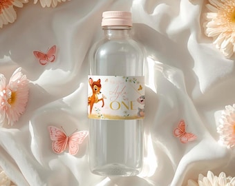 Bambi Birthday Water Bottle Sticker: Woodland Decal in Canva (Digital Download) – BMB01