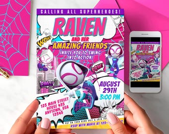 Spider Gwen Birthday Invitation: Spidey Card for DIY (Digital Download) – SPD09