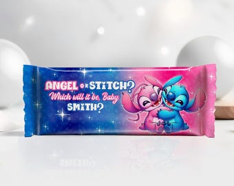 Stitch Gender Reveal Chocolate Bar Wrap: Editable Stitch and Angel Wrapper (DIY File) – STA01