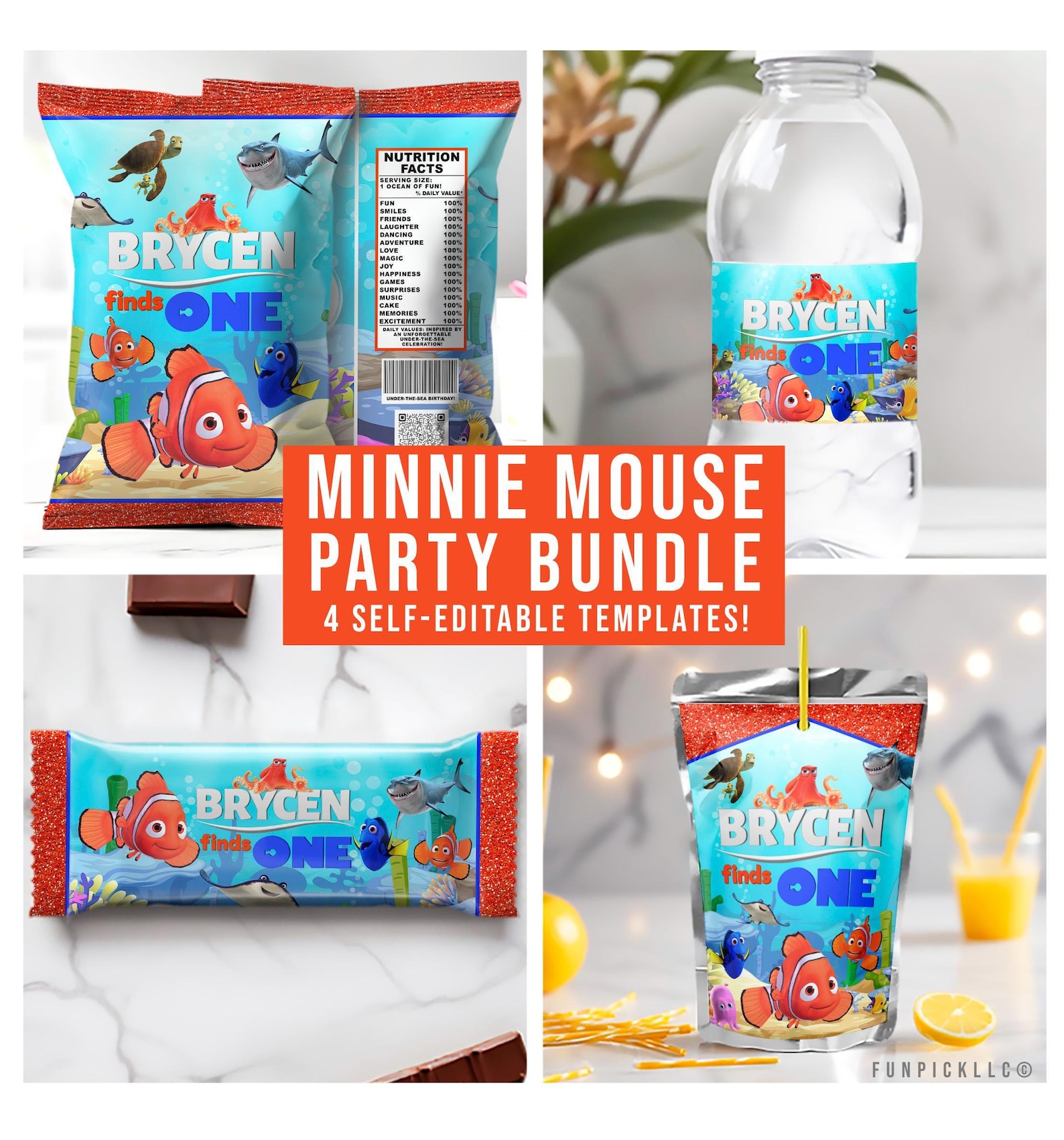 Finding Nemo Birthday Party Kit: Editable Labels, Wrappers (digital ...