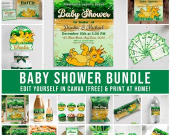 Lion King Baby Shower Bundle: Editable Safari Kit in Canva (Digital Download) – BLK01