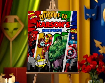 Super Hero Birthday Welcome Poster: Comic Book Wall art template (Digital Download) – SH01