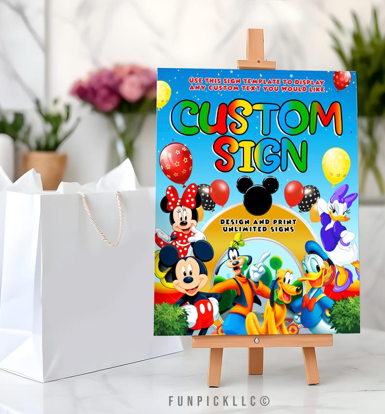 a picture of a mickey mouse poster on a easel