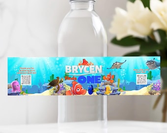 Finding Nemo Birthday Water Bottle Sticker: Editable Ocean Decal for DIY (Digital Download) – FIN01
