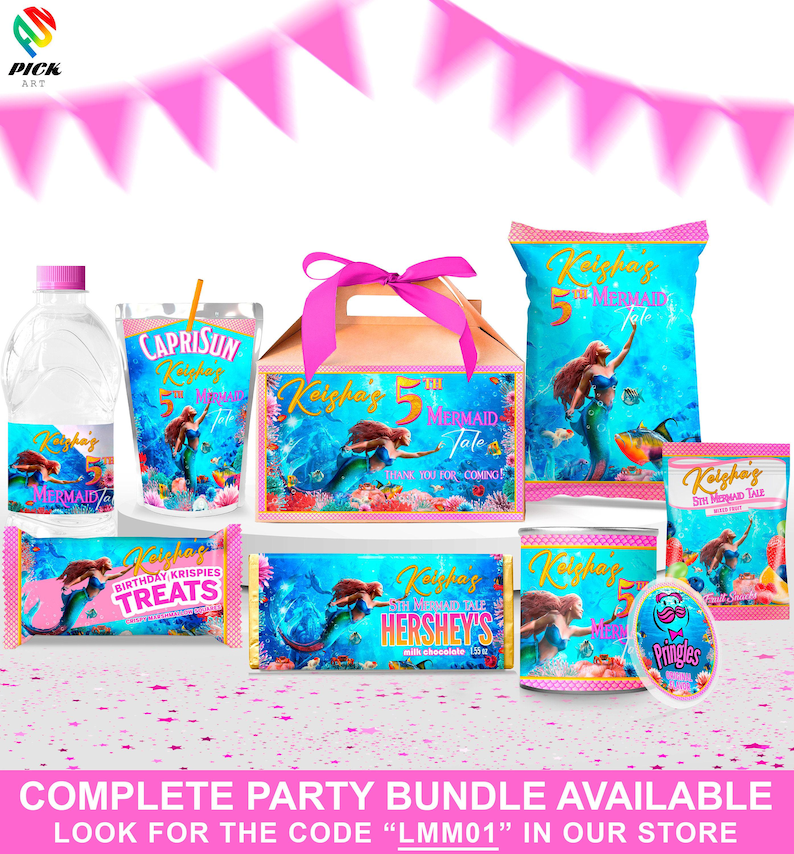 Ariel Birthday Water Bottle Sticker: Little Mermaid Decal (Digital Download) – LMM01 image 7