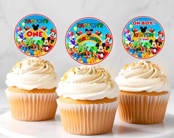 Mickey Mouse Birthday Cupcake Toppers: Mickey Club house Round Sticker (Digital Download) – MYM06