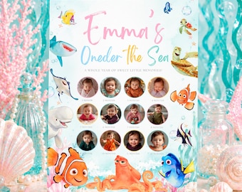 All'aperto - Decorazione mensile per foto a tema Alla ricerca di Nemo, compleanno a tema mare, modello Canva, download digitale - FIN11