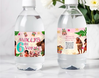 Pegatina para botella de agua de cumpleaños de Moana: Calcomanía de Maui (Descarga digital) – MOA03