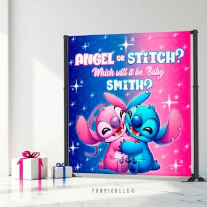Stitch Gender Reveal Banner: Editable Stitch and Angel Theme Wall Art (Digital Download) – STA01 image 4
