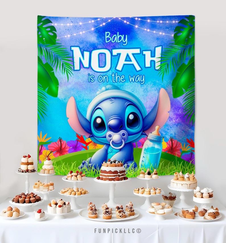 Baby Stitch Banner: Custom Blue & Green Shower Decor (Digital File) - STI05 image 3