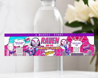 Spider Gwen Birthday Water Bottle Sticker: Spidey Decal for DIY (Digital Download) – SPD09