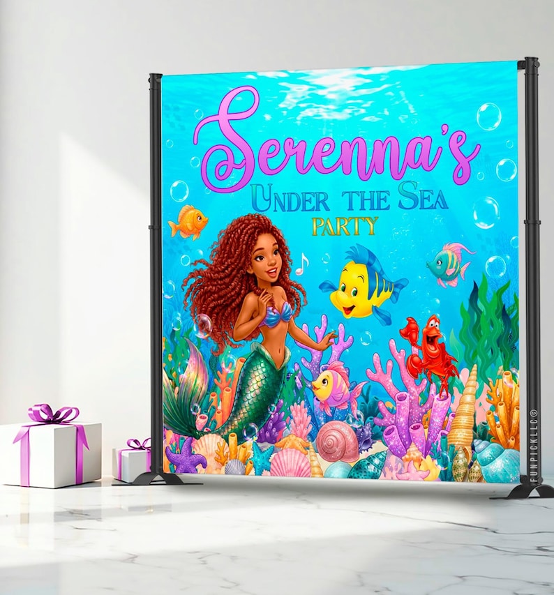 The Little Mermaid Banner: Under the Sea Birthday Backdrop, Digital Download - ARI02 image 7