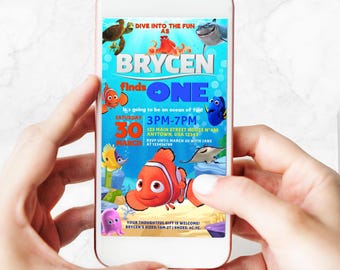 Finding Nemo verjaardags-e-uitnodiging: bewerkbare mobiele uitnodiging met oceaanmotief voor doe-het-zelf (digitale download) – FIN01