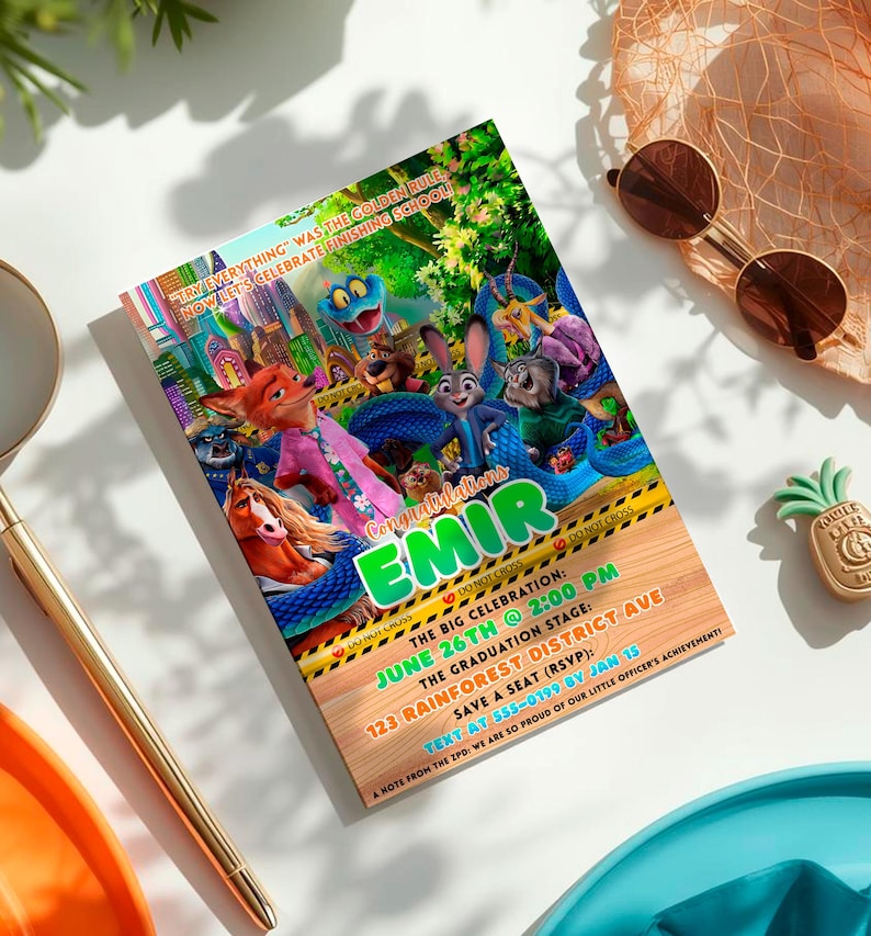 Zootopia Graduation Invitation: Zootropolis Prom Card template (Digital Download) – ZO02 image 3