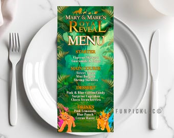Lion King Gender Reveal Menu: Simba & Nala Theme (Editable Template) - LKG04