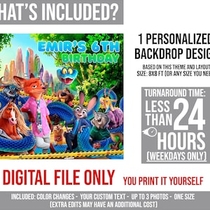 Fondo fotográfico de cumpleaños de Zootopia, pancarta de fiesta de animales de Zootrópolis (descarga digital) - ZO02 imagen 2