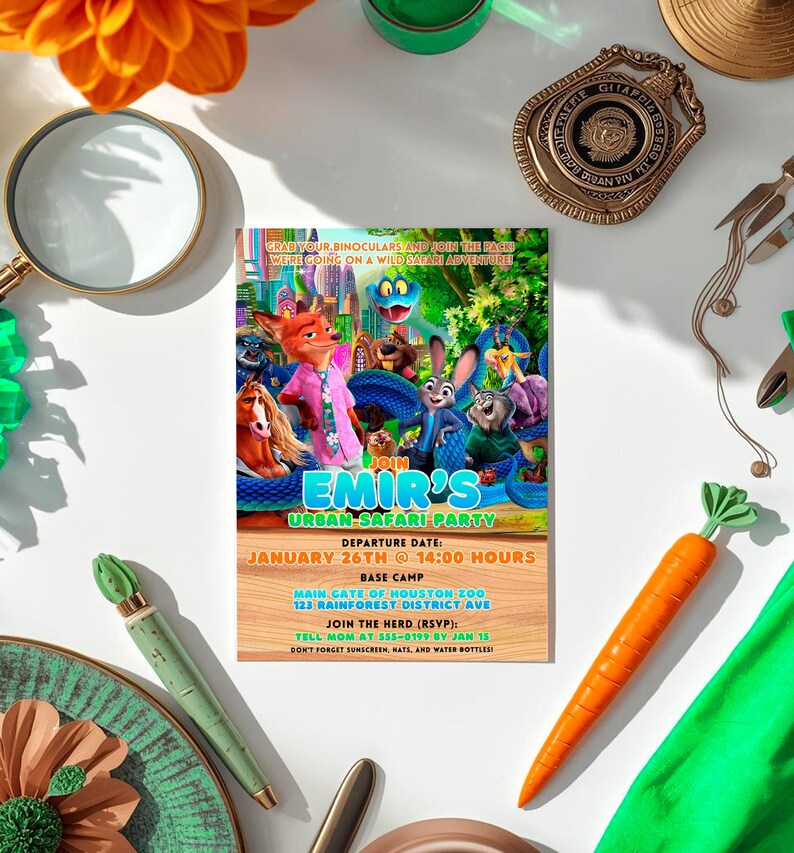 Zootopia Zoo Party Invitation: Zootropolis Card template (Digital Download) – ZO02 Bild 2
