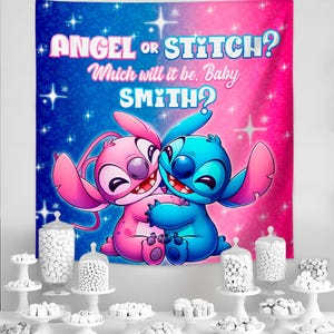Stitch Gender Reveal Banner: Editable Stitch and Angel Theme Wall Art (Digital Download) – STA01 image 3