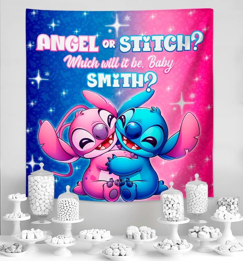 Stitch Gender Reveal Banner: Editable Stitch and Angel Theme Wall Art (Digital Download) – STA01 image 3