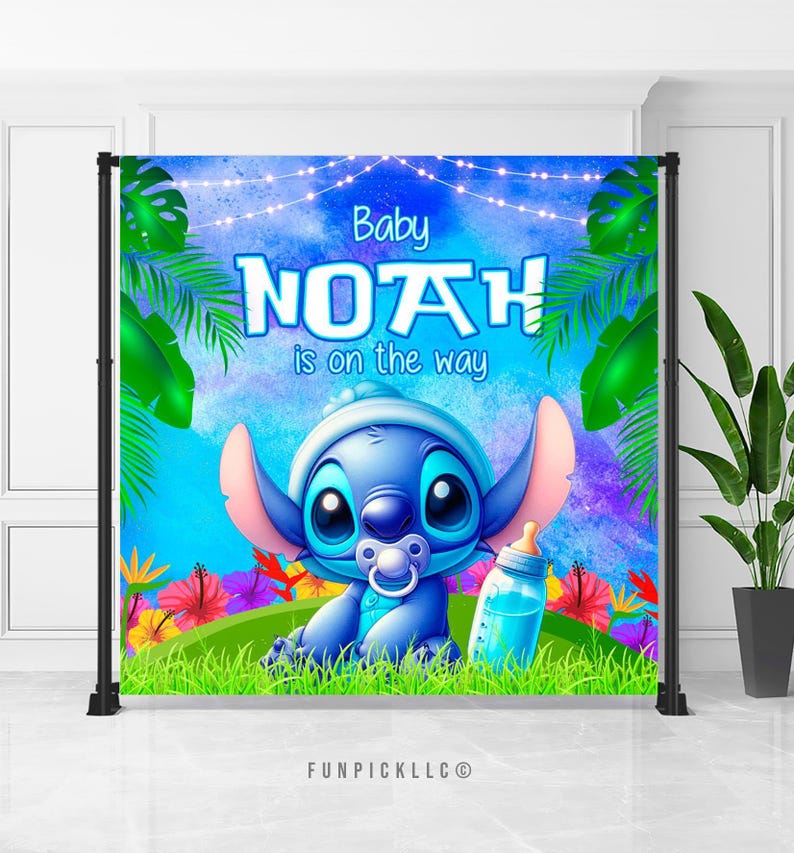 Baby Stitch Banner: Custom Blue & Green Shower Decor (Digital File) - STI05 image 1