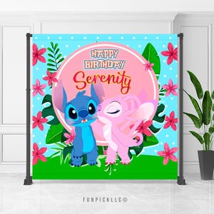 Stitch and Angel Birthday Banner: Editable Stitch Wall Art (Digital Download) – STA04 image 1
