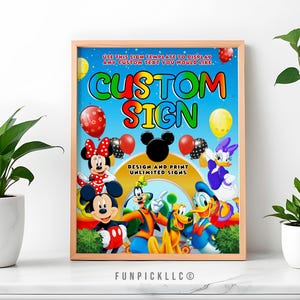 a picture of a mickey mouse poster on a shelf