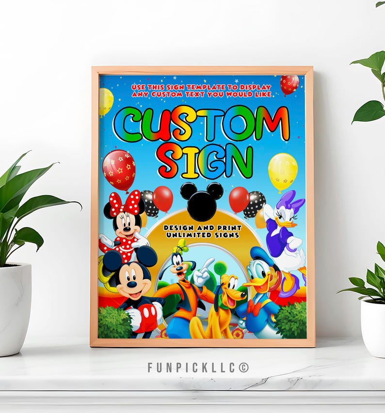 a picture of a mickey mouse poster on a shelf