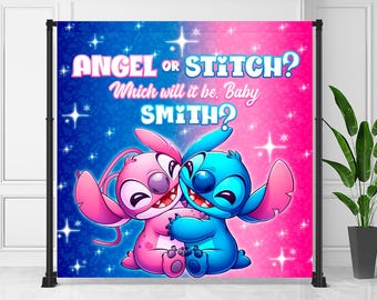 Stitch Gender Reveal Banner: Editable Stitch and Angel Theme Wall Art (Digital Download) – STA01