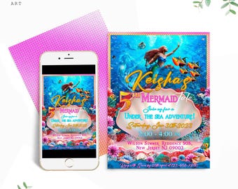 Ariel Birthday Invitation: Little Mermaid Card (Digital Download) – LMM01