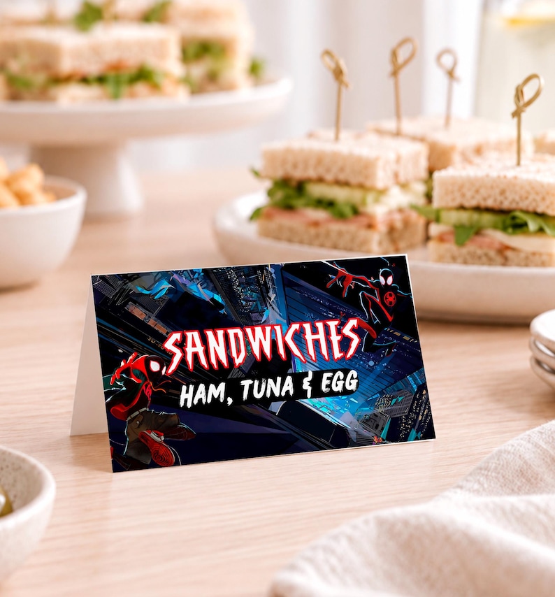 Spider-verse Food Tent Cards, Miles Morales Birthday Buffet Labels ...