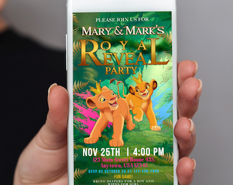Lion King Gender Reveal Evite: Simba & Nala Mobile Invitation (Digital Download) - LKG04